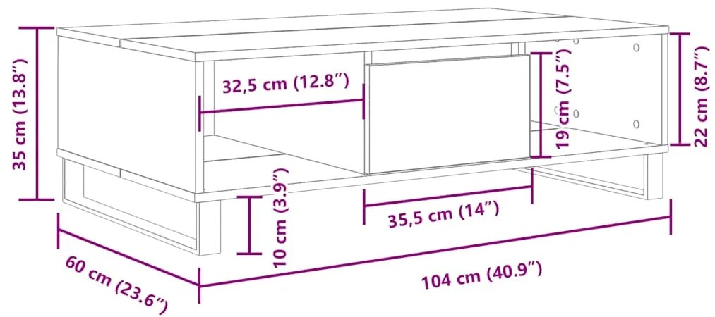 Mesa de centro 104x60x35cm derivados de madeira carvalho sonoma