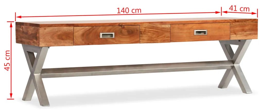 Móvel de TV com gavetas madeira de acácia maciça 140 cm