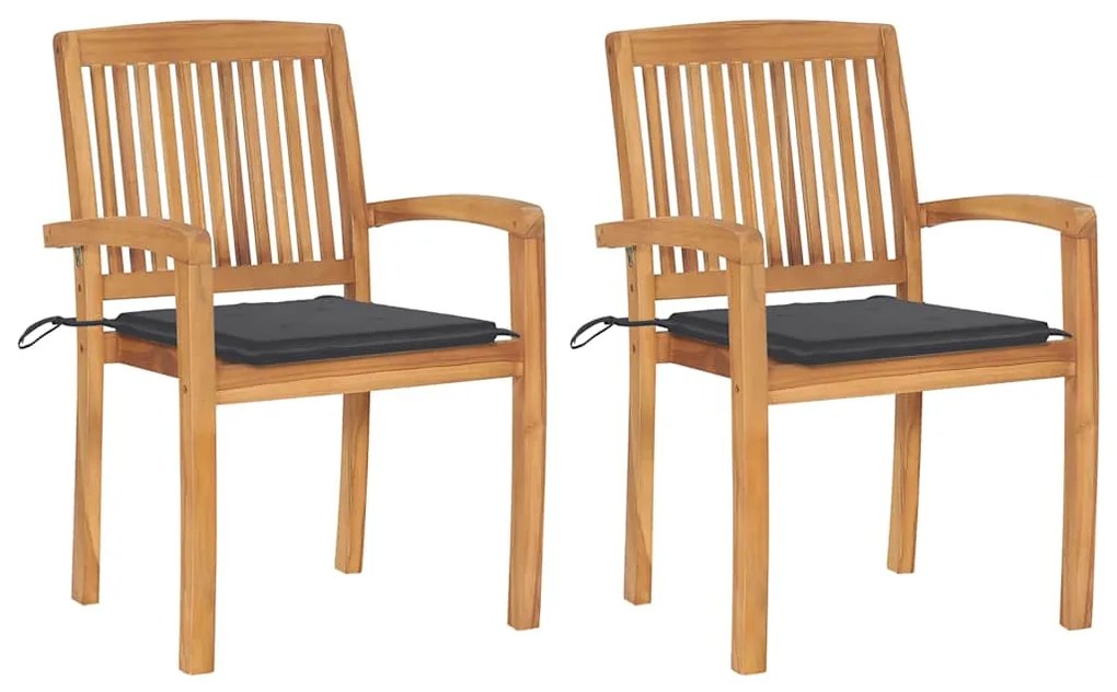 Cadeiras de jardim c/ almofadões antracite 2 pcs teca maciça