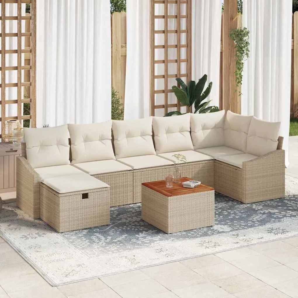 vidaXL Conjunto de Sofá de Jardim com 8 Peças e Almofadas Beijinhas em Rattan Sintético