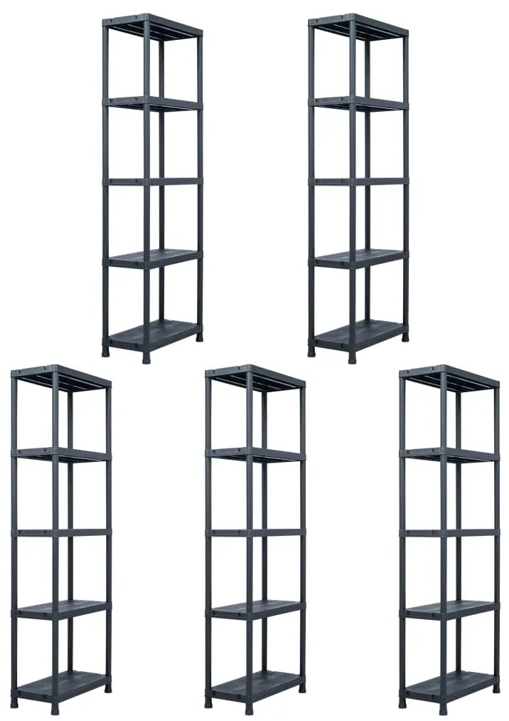 Estantes de arrumação 5 pcs preto 125 Kg 60x30x180 cm plástico