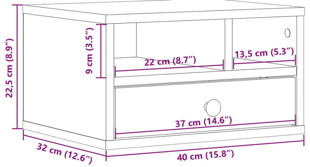Suporte de impressora 40x32x22,5 cm derivados de madeira cinza