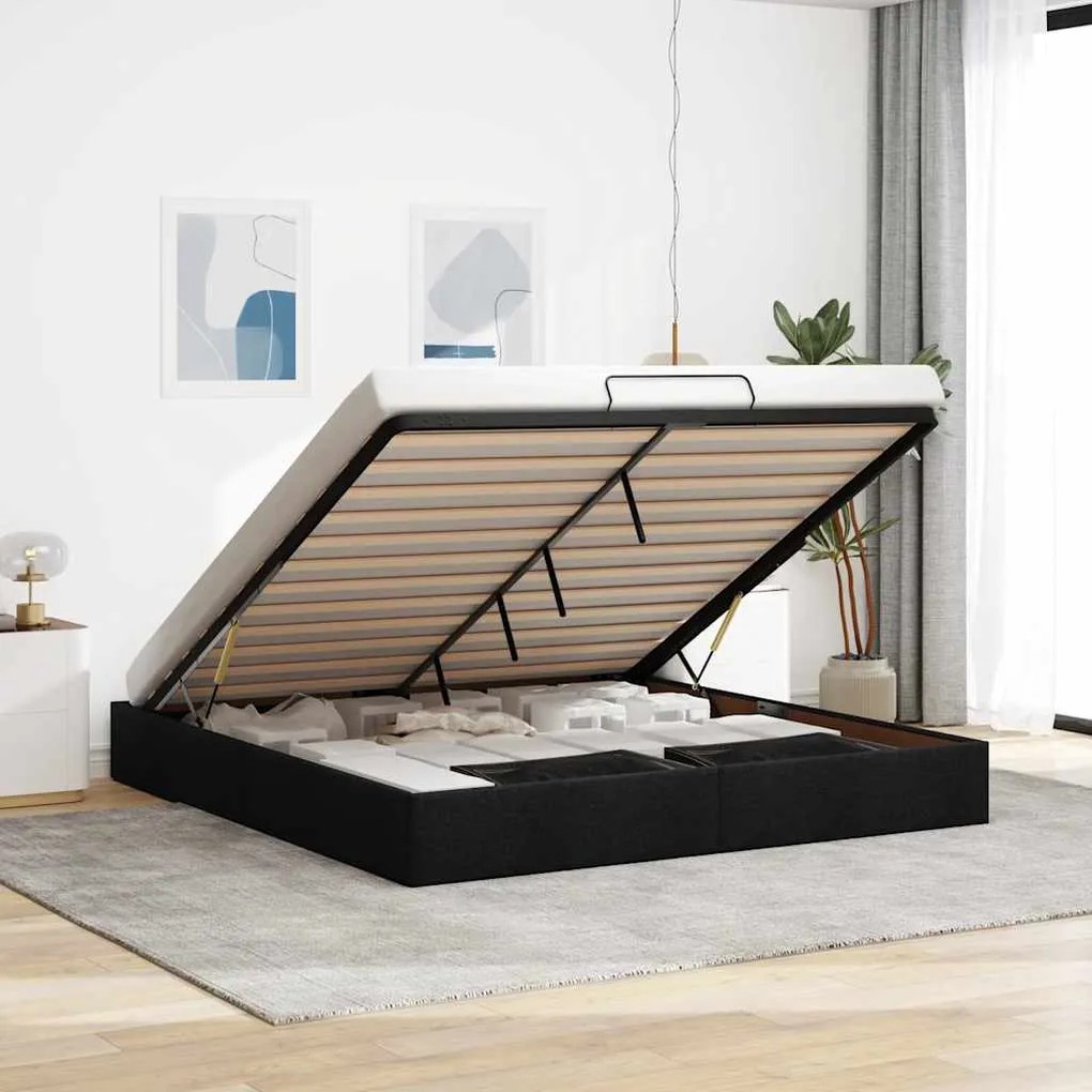 vidaXL Estrutura de cama otomana sem colchão 160x200 cm tecido preto