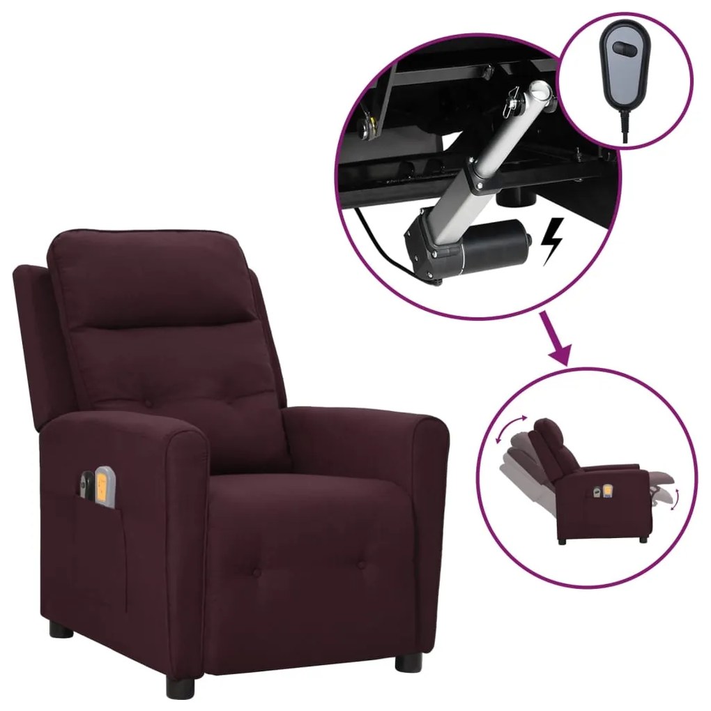 vidaXL Poltrona de massagens elétrica tecido roxo