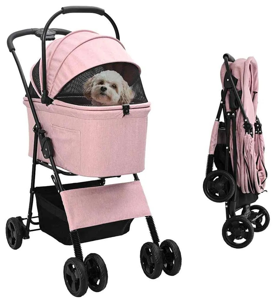 vidaXL Carrinho de Pet Dobrável Rosa 81 x 47 x 99 cm Poliéster