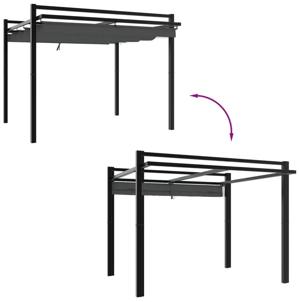 Gazebo de jardim com teto retrátil 3x3 m alumínio antracite