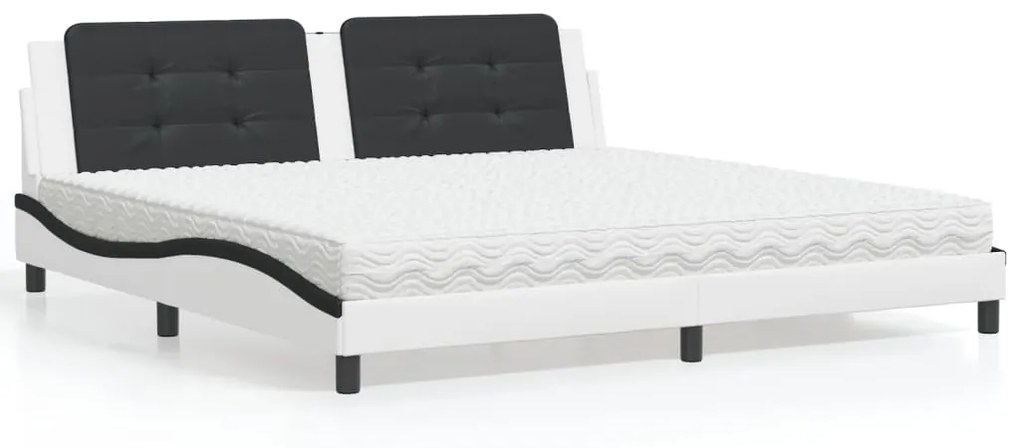 Cama com colchão 200x200 cm couro artificial preto e branco