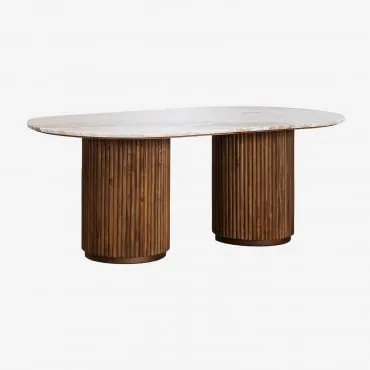 Mesa De Jantar Oval 200x100 Cm Em Pedra Natural E Madeira De Manga Giselda Mármore Castanho Toronto - Sklum