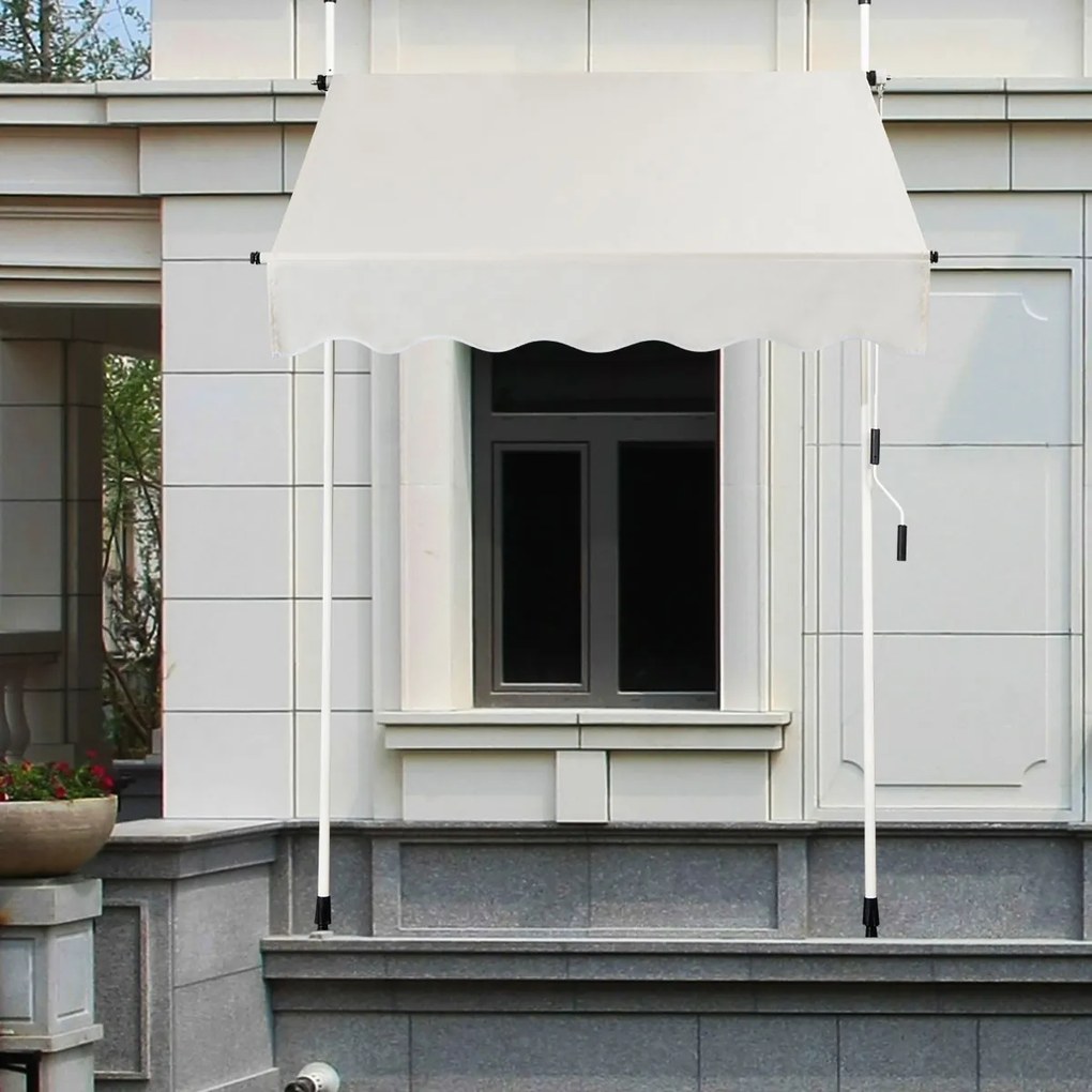 Toldo retrátil manual 150x125 cm, altura ajustável de 2 a 3 m, sem necessidade de perfuração, metal e tecido para janela, varanda ou jardim, café