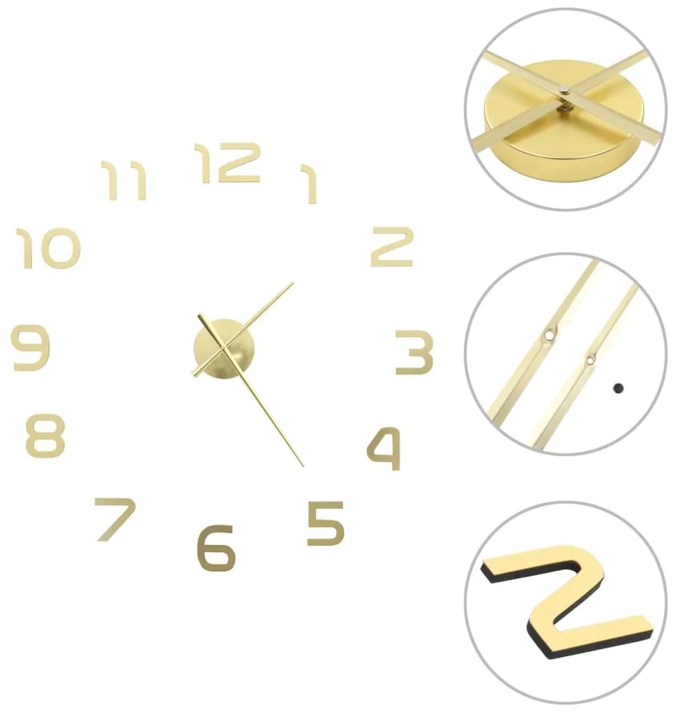 vidaXL Relógio de parede 3D com design moderno 100 cm XXL dourado