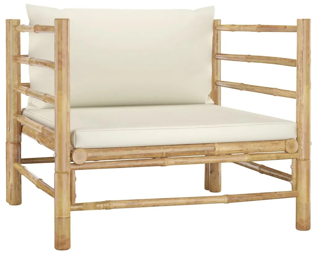 vidaXL Sofá de jardim em bambu com almofadões branco nata