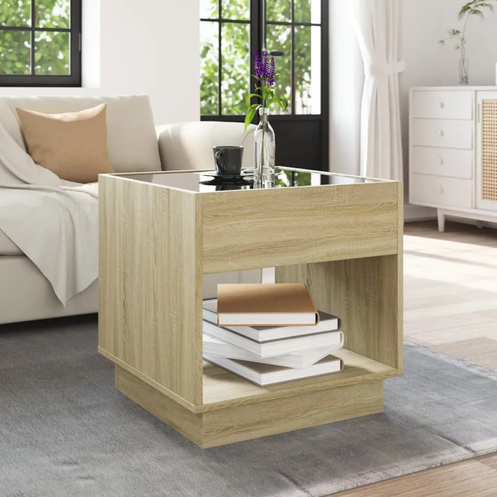 Mesa de centro luzes LED Infinity 50x50x50 cm carvalho sonoma