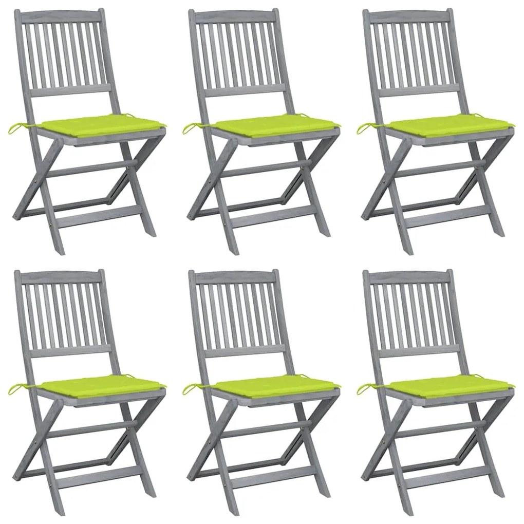vidaXL Cadeiras exterior dobráveis c/ almofadões 6 pcs acácia maciça
