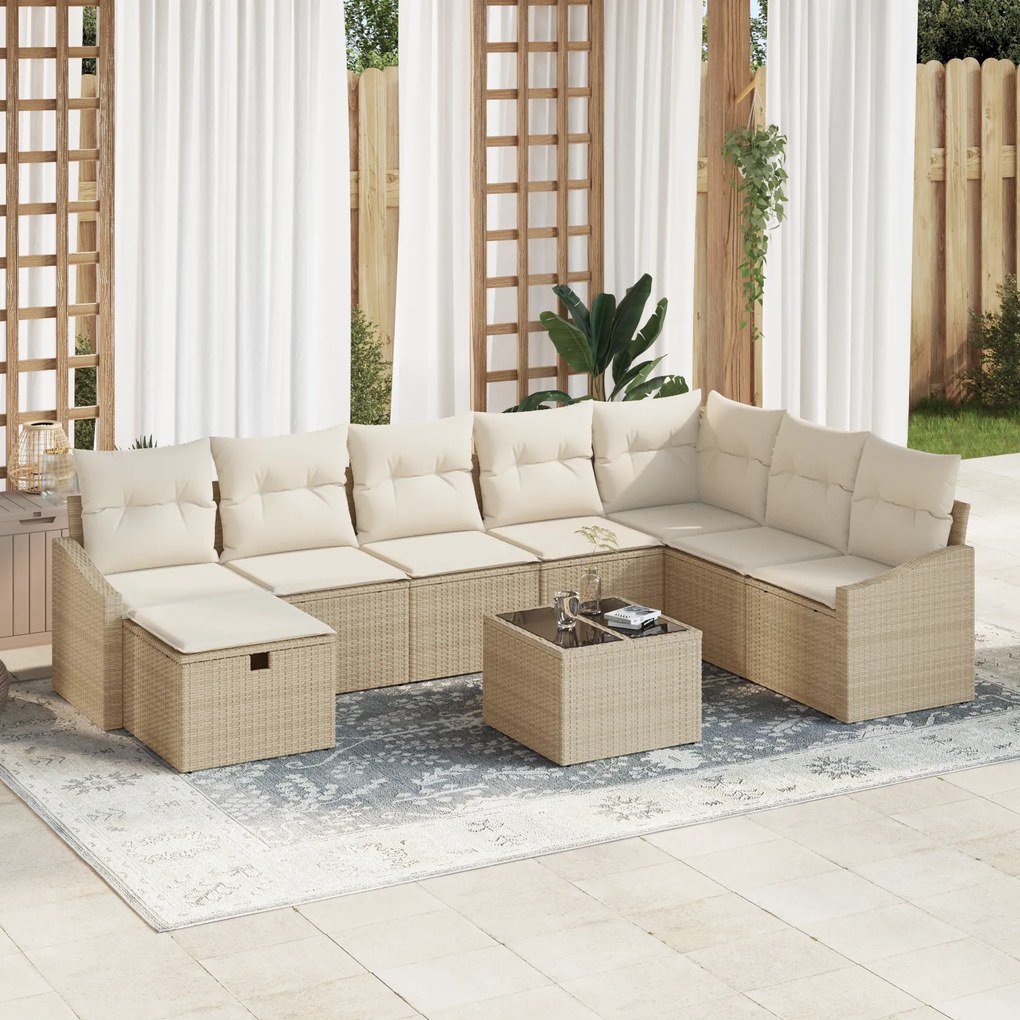 Conjunto de Sofás de Jardim com 9 Peças e Almofadas em Rattan Poliéste