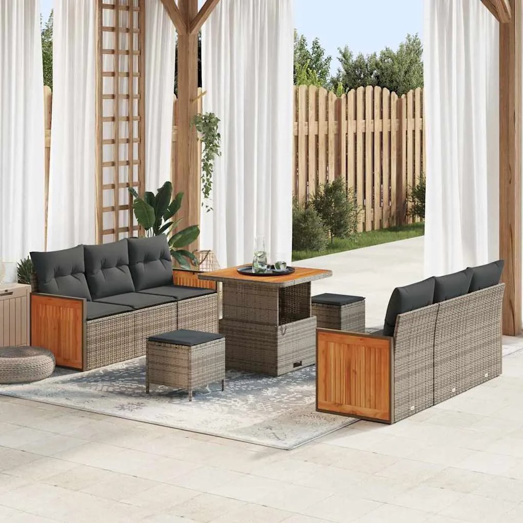 vidaXL Conjunto de Sofá de Jardim Manual 9 pcs Cinzeto 80 x 80 x 71 cm