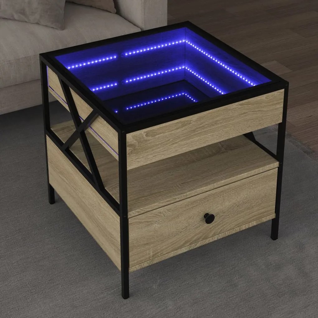 Mesa de centro luzes LED Infinity 50x50x51 cm carvalho sonoma