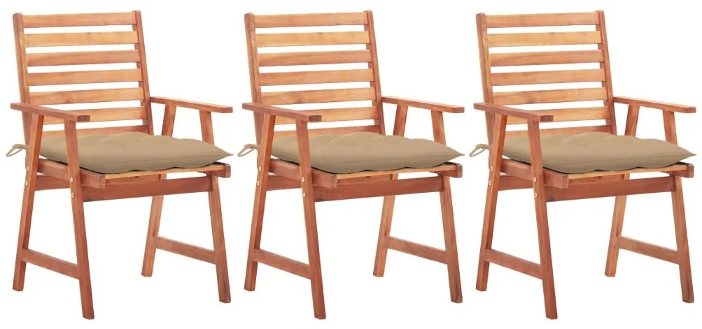 vidaXL Cadeiras de jantar p/ jardim 3 pcs c/ almofadões acácia maciça