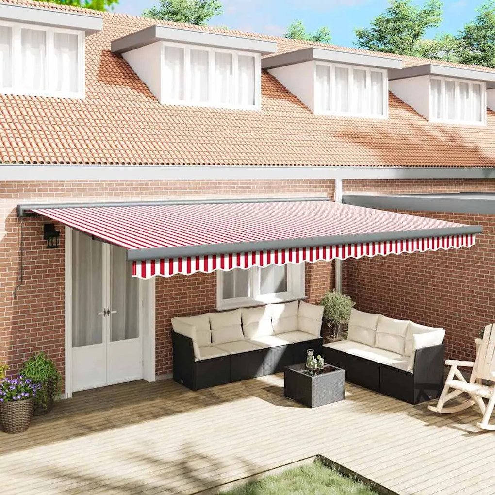 vidaXL Toldo Retrátil Manual Listrado Vermelho e Branco 500 x 300 cm