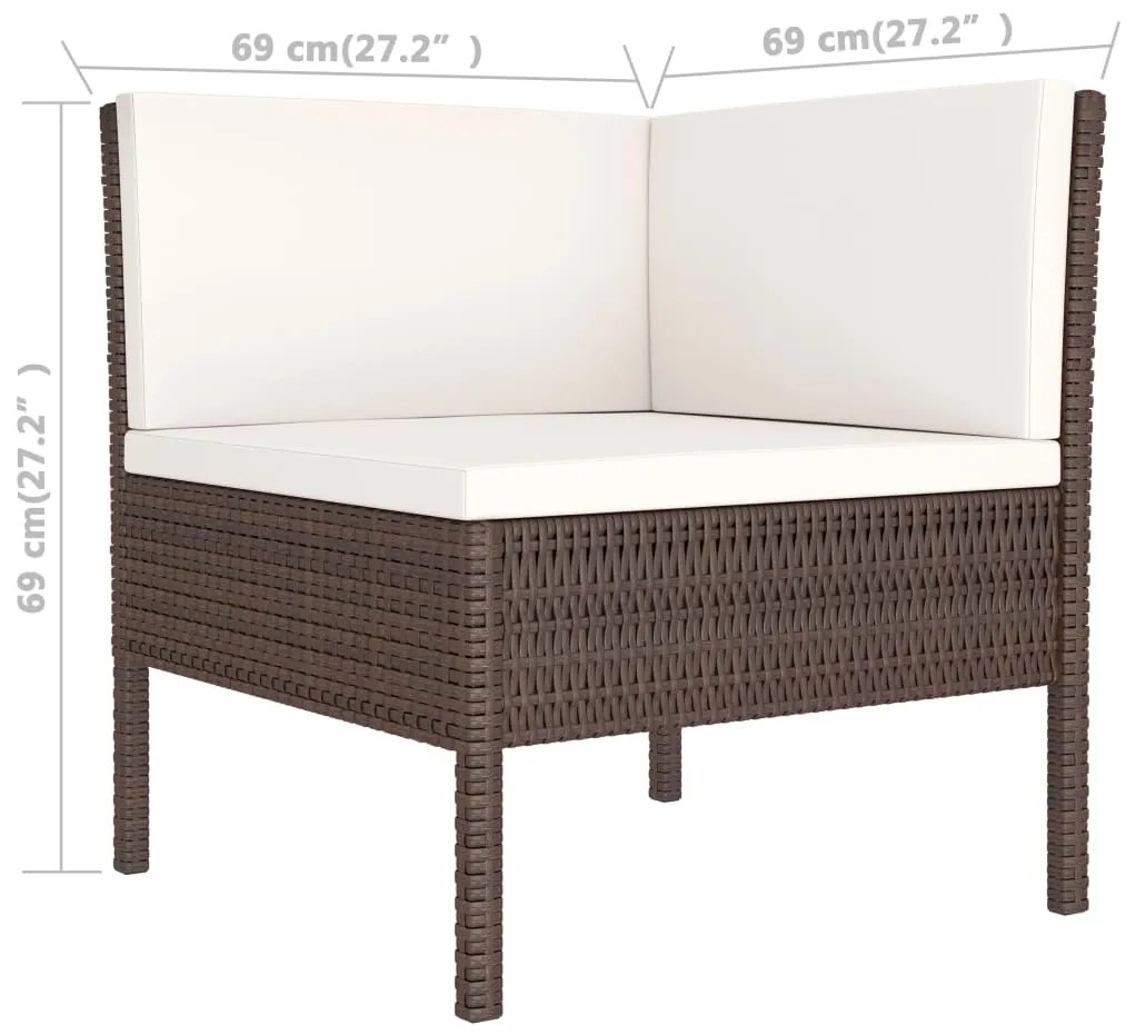 9 pcs conjunto lounge jardim c/ almofadões vime PE castanho