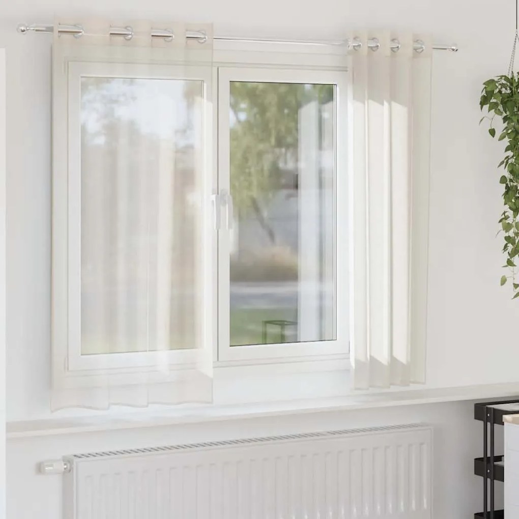 Cortinas de voile com ilhós 2 pcs creme 140x140 cm