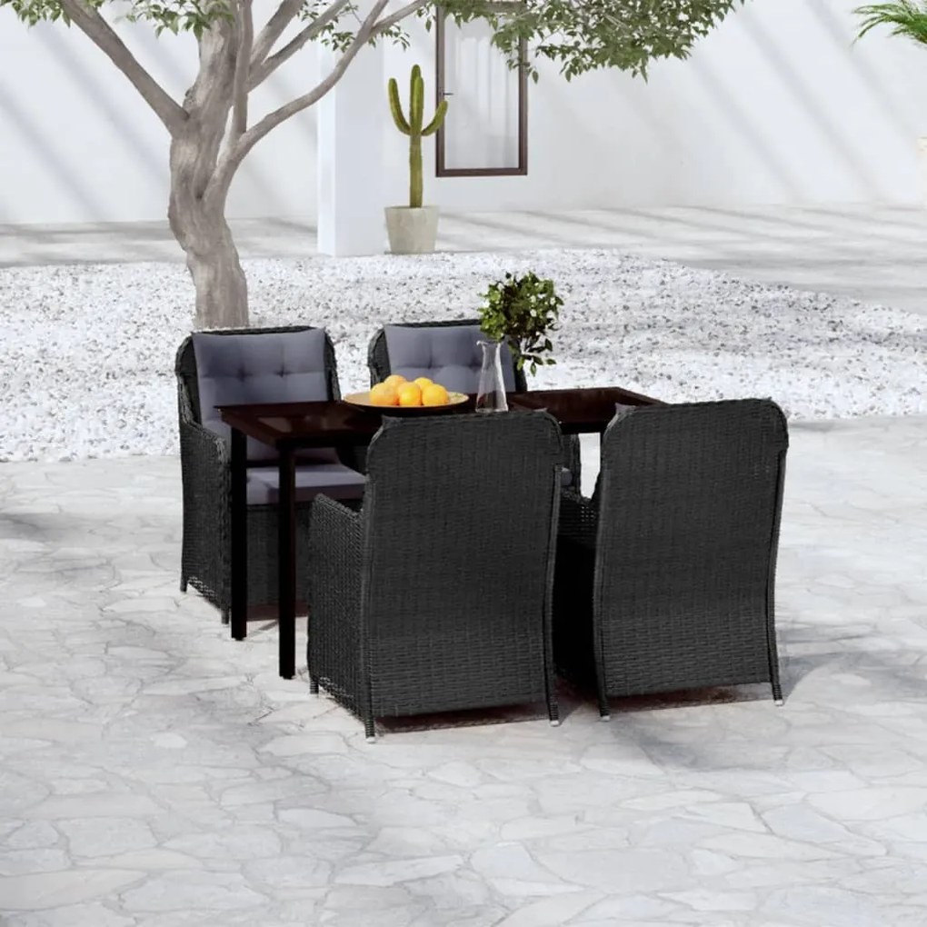 5 pcs Conjunto de jantar para jardim preto