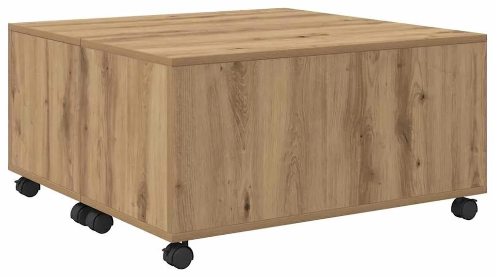 Mesa de centro com roda carvalho artisiano 75 x 75 x 38 cm