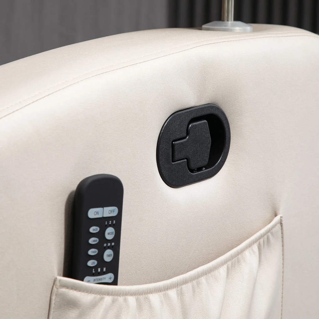Poltrona de Massagem Poltrona Relax Elétrica com 4 Modos de Vibração Reclinação 145° Estofada em Microfibra Controlo Remoto Mesa 2 Bolsos Laterais e S
