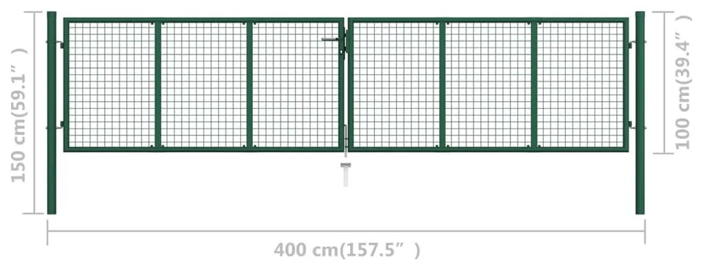 Portão de jardim em rede 400x100 cm aço verde