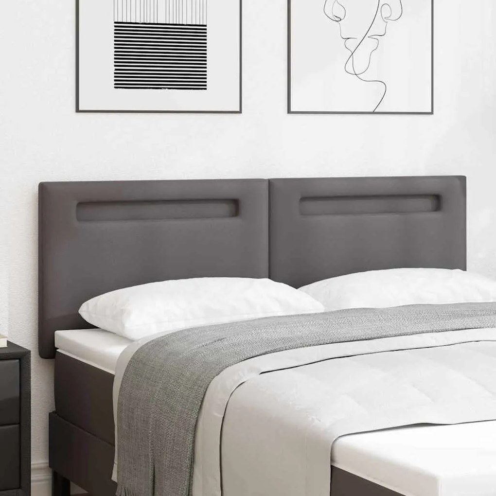 vidaXL Cabeceira LED Cinzeto 144 cm Couro Sintético