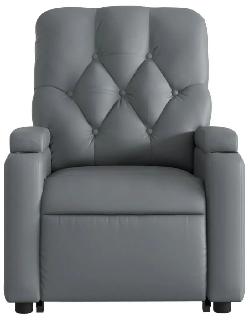 Poltrona reclinável elevatória elétrica couro artif. cinzento