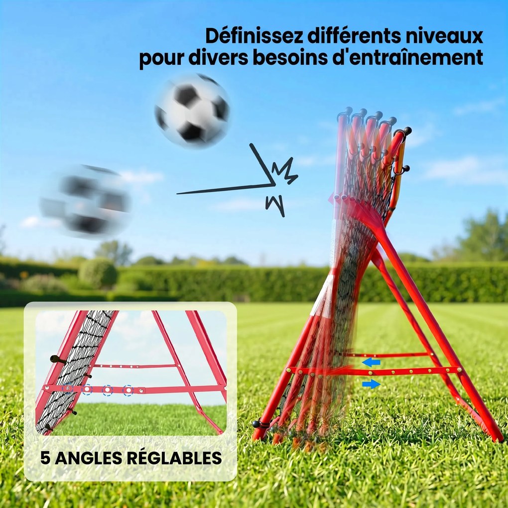 Rede de ressalto portátil para futebol, 5 ângulos ajustáveis em aço e nylon de dupla camada, 103 x 72 x 89 cm, vermelha