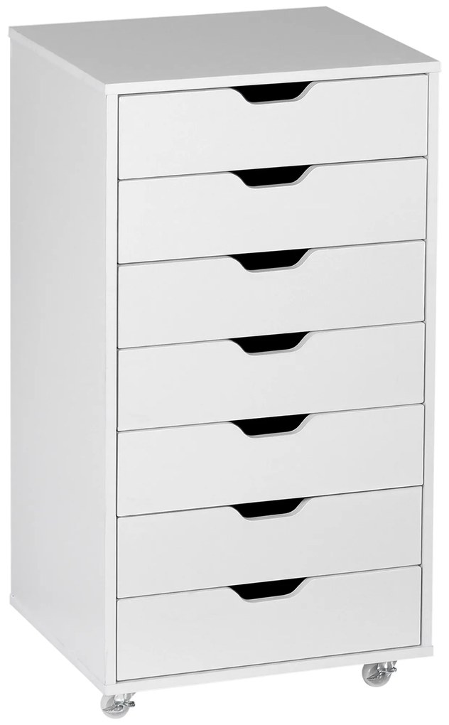 Vinsetto Bloco de Gavetas com Rodas Móvel de Arrumação para Escritório com 7 Gavetas para Documentos Formato A4 ou Cartas 47,5x39,5x90 cm Branco | Aosom Portugal