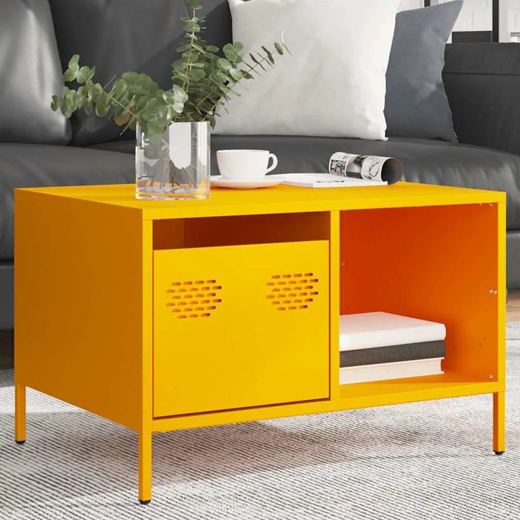Mesa centro 68,5x50x43,5cm aço laminado a frio amarelo mostarda