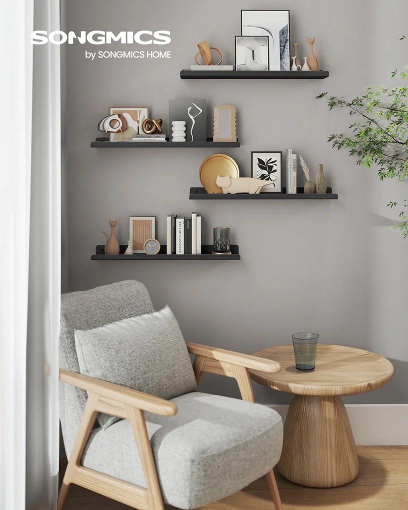 Conjunto 2 Prateleiras de parede em metal 10 x 40 x 2,5 cm Molduras pretas