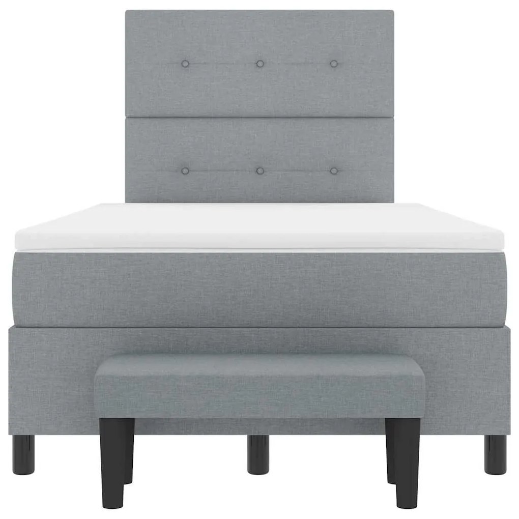 Cama Box com Colchão e Banco Cinza Claro 120x200 cm Tecido
