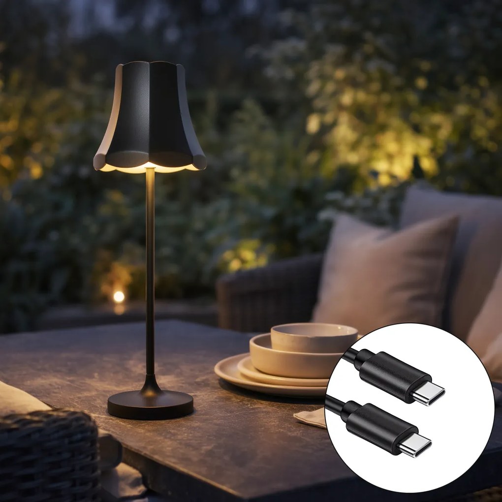 Candeeiro de mesa retro preto recarregável IP44 - Granny