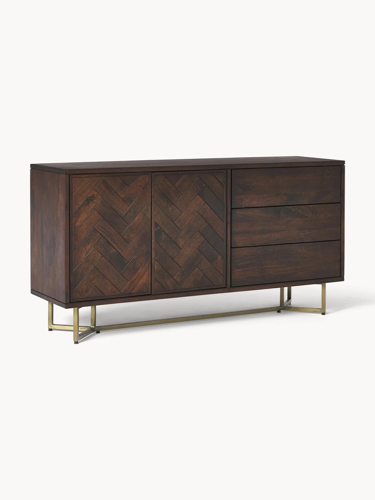 Mango Wood Sideboard Luca with Herringbone Pattern
