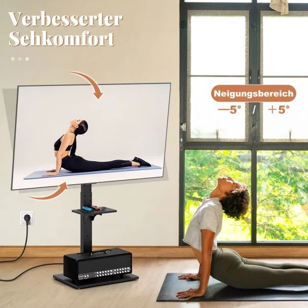 Suporte para TV de 32-70 polegadas para televisores planos e curvos de até 45 kg, pés de suporte para TV ajustáveis em altura de 108-132 cm com 2 toma