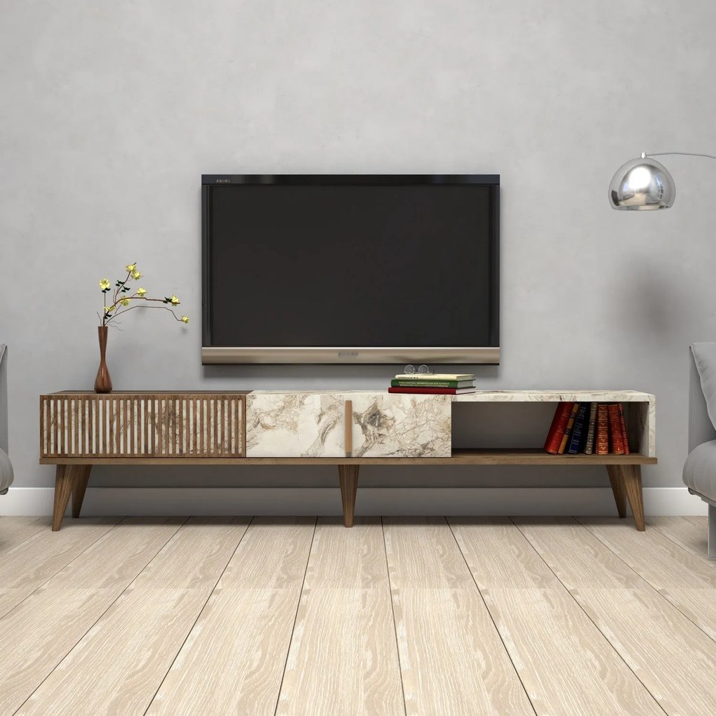 Móvel TV Milan – Nogueira/Branco – 180x40x35 cm