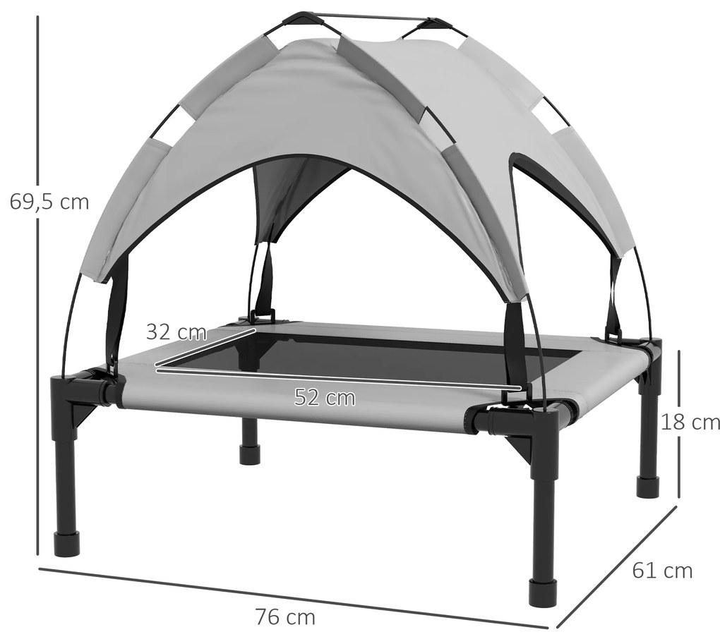 Cama para Cães Elevada com Toldo para Cães Médios com Estrutura de Aço e Bolsa de Transporte 76x61x69,5 cm Cinza Claro