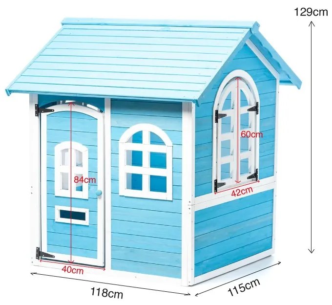 Casa de madeira sustentável para crianças Oceano 118cm x 115cm x 129cm Azul