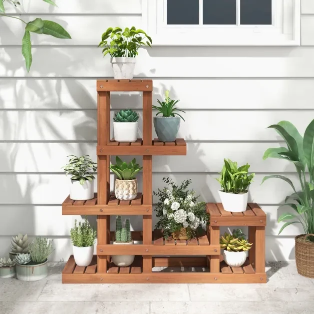 Estante de madeira de 6 níveis para plantas com flores Estante decorativa de canto em escada de 6 níveis para jardim Varanda exterior 90 x 25 x 91,5 c