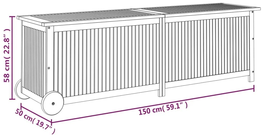 Caixa de arrumação p/ jardim c/ rodas 150x50x58cm acácia maciça