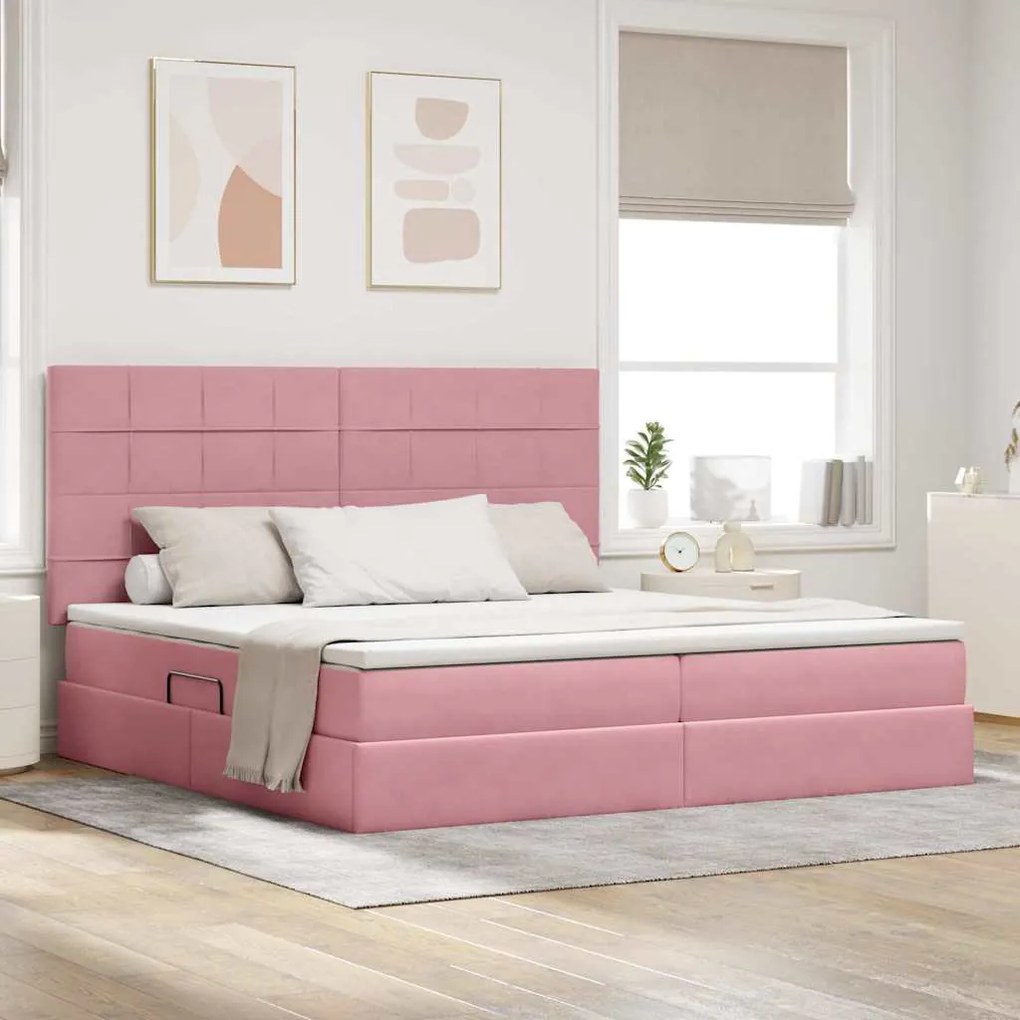 vidaXL Cama com arrumação e colchão Rosa 200 x 200 cm Veludo