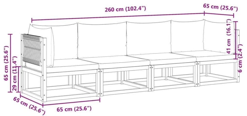 4 pcs conjunto de sofás de jardim com almofadões acácia maciça