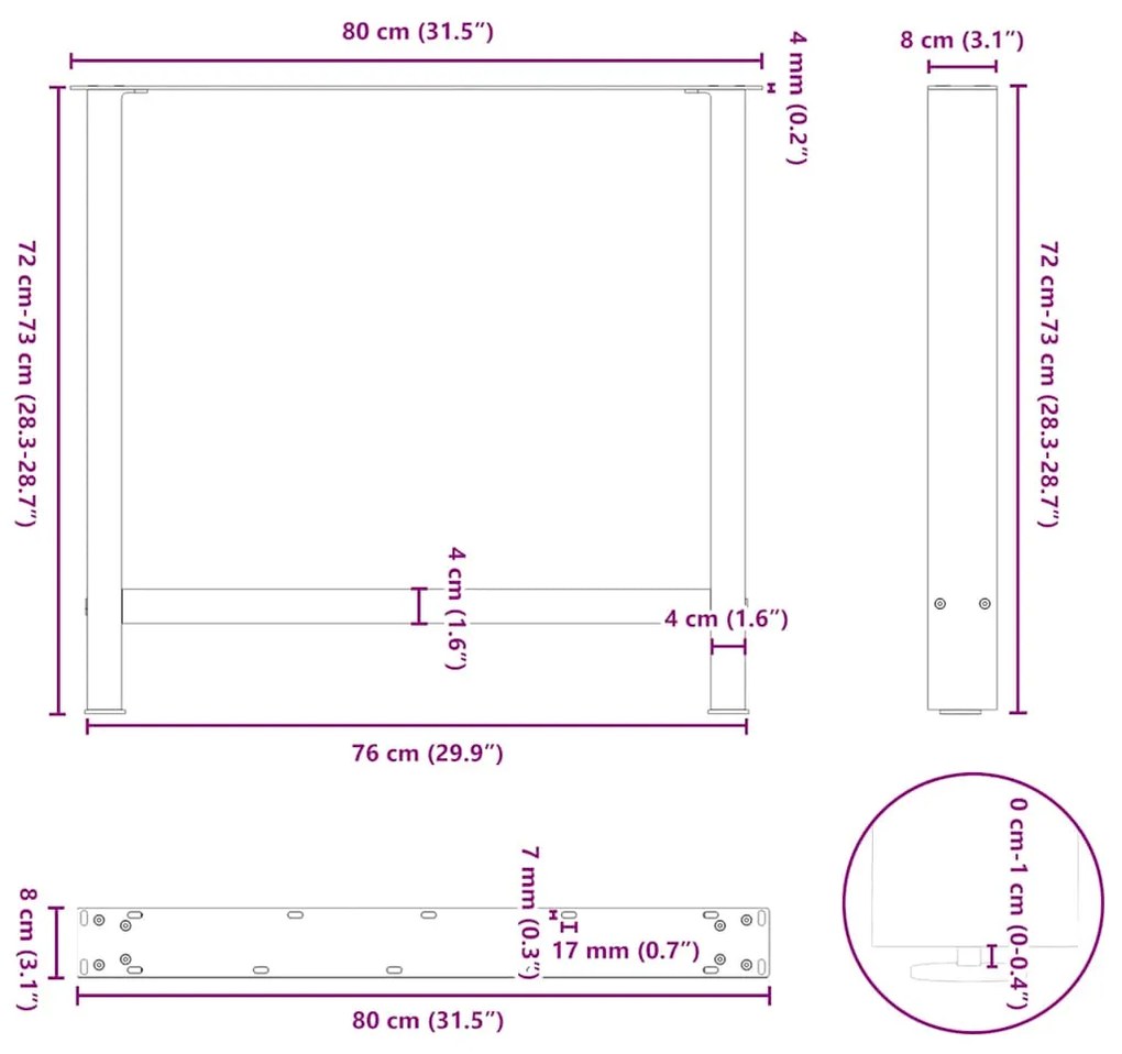 Pés para mesa de jantar antracite 2 peças 80x(72-73) cm aço