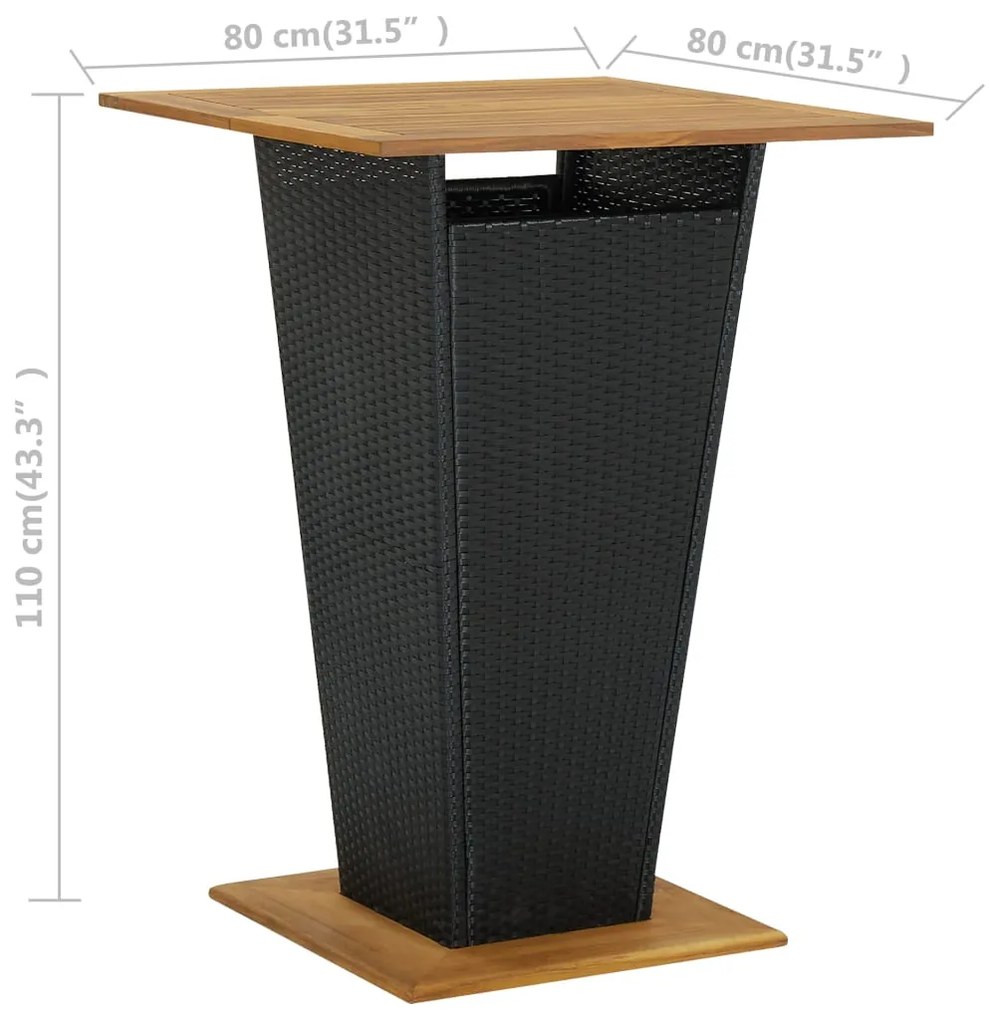 Mesa de bar 80x80x110 cm vime PE e acácia maciça preto