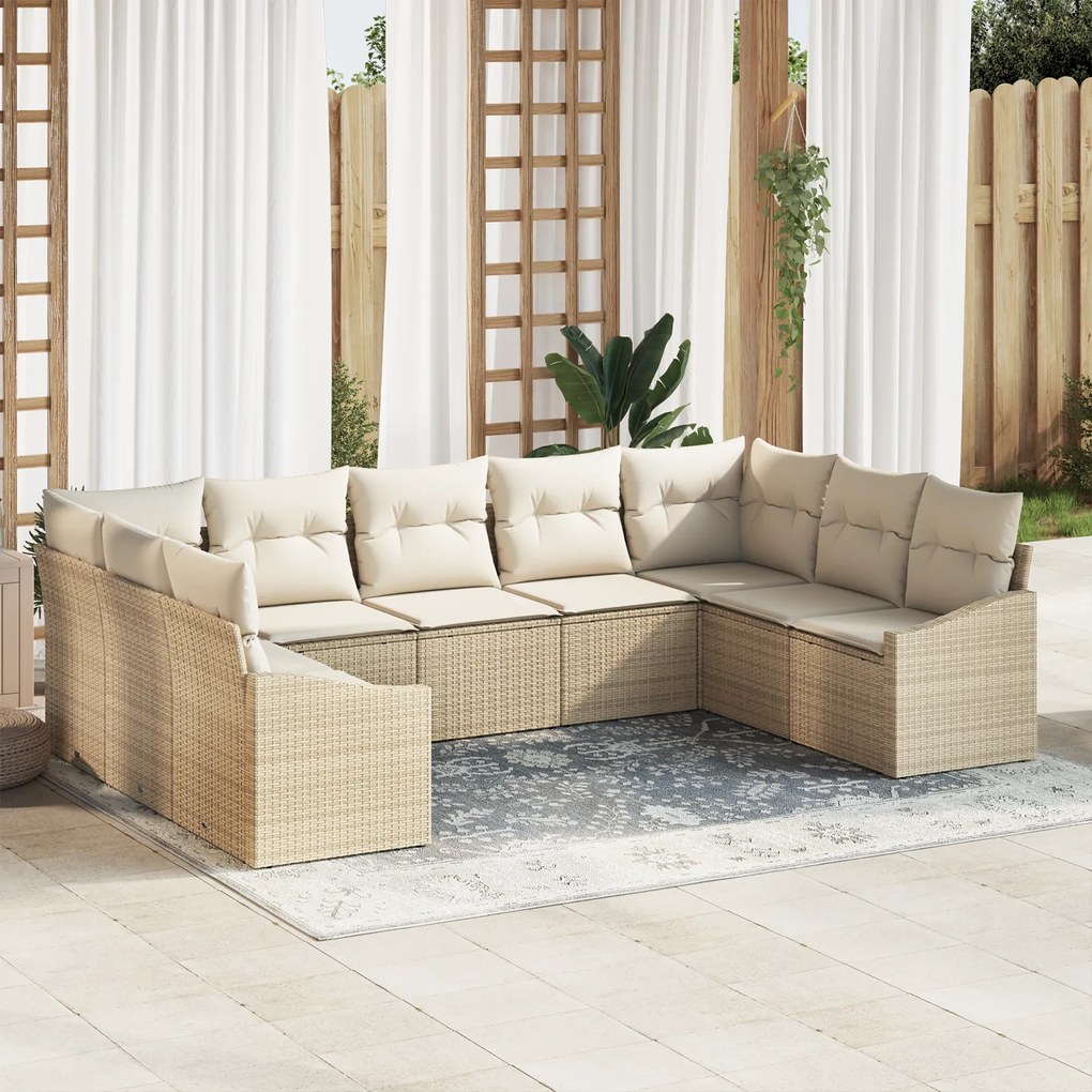 vidaXL Conjunto de Jantar para Jardim com 9 Peças e Almofadas - Rattan Sintético Bege