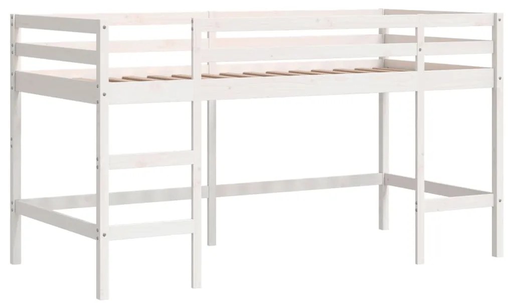 Cama alta p/ criança c/ escada 90x190 cm pinho maciço branco