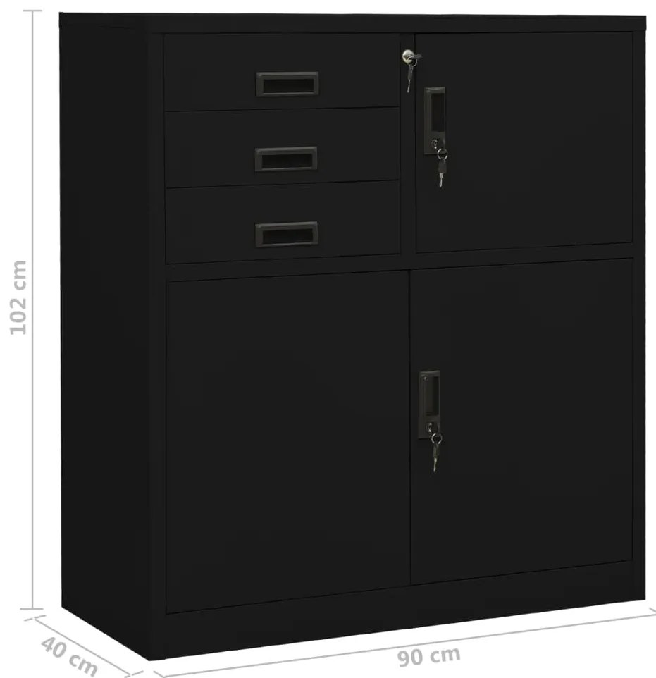 Armário de escritório 90x40x102 cm aço preto